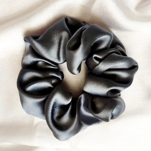 Metallic Grey Satin Scrunchie