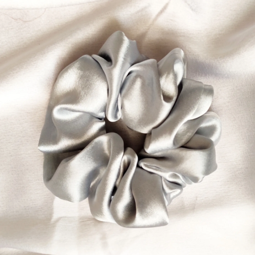 Silver Satin Scrunchie