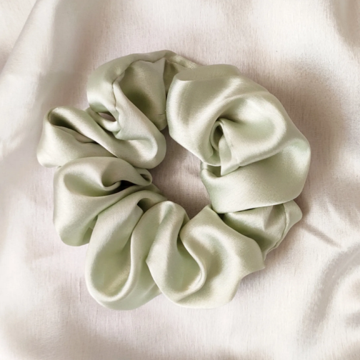 Tea Green Satin Scrunchie