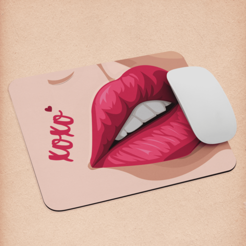 Red Illustrated Lip Mouse Pad