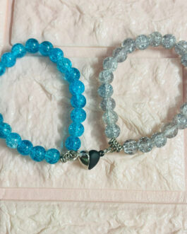 Magnetic Heart Couple Bracelets – Blue & Silver Beads