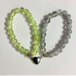 Magnetic Heart Bracelet Set – Green and Silver Design
