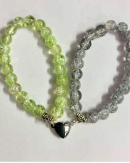 Magnetic Heart Bracelet Set – Green and Silver Design