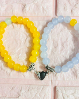 Magnetic Heart Bracelet Set – Vibrant Yellow and Cool Blue Beaded