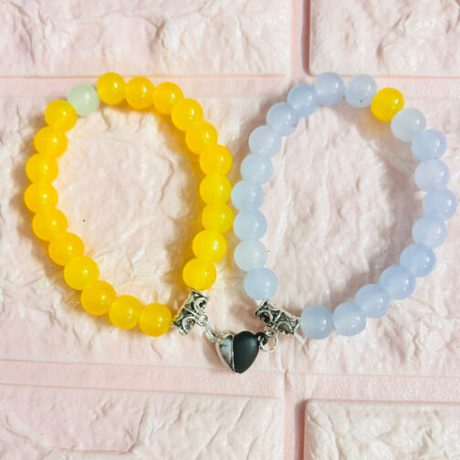 Magnetic Heart Bracelet Set - Vibrant Yellow and Cool Blue Beaded