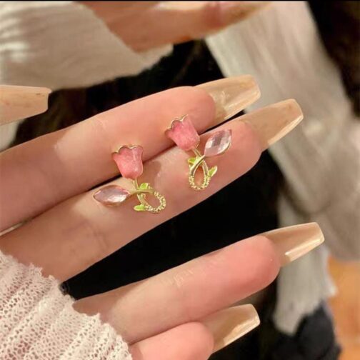 Blossom Pink Floral Earrings - Image 2