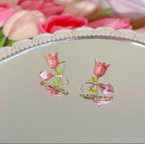 Blossom Pink Floral Earrings - Image 3