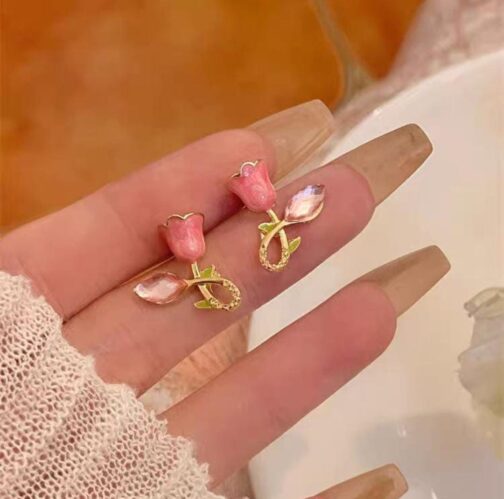Blossom Pink Floral Earrings - Image 4