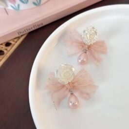 Elegant Rose Pearl Drop Earrings