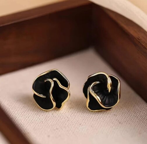 Classic Black Rose Stud Earrings - Image 2