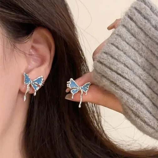 Blue Butterfly Bow Earrings - Image 2