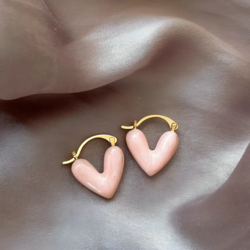 Pink Heart Hoop Earrings - Image 3