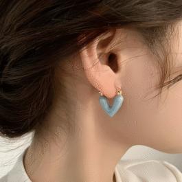 Aqua Heart-Shaped Hoop Earrings
