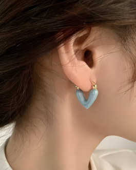 Aqua Heart-Shaped Hoop Earrings