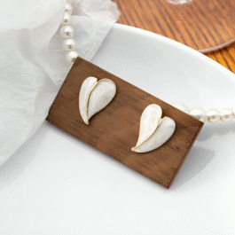 Heart-Shaped White Enamel Earrings