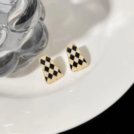 Black & Gold Geometric Stud Earrings
