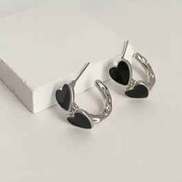 Black Heart Hoop Earrings