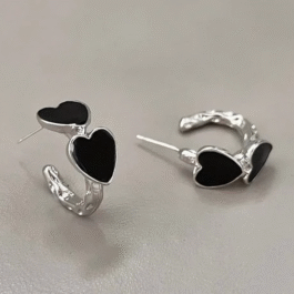 Black Heart Hoop Earrings