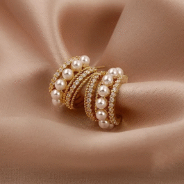 Gold-Plated Pearl and Rhinestone Hoop