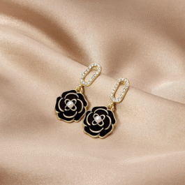 Black Rose Drop Earrings