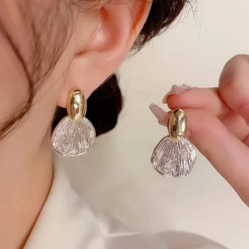 Gold & Silver Shell Drop Earrings - Image 3