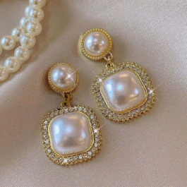 Square Pearl Drop Earrings
