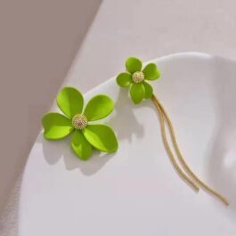 Green Floral Asymmetrical  Earrings