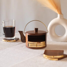 Kettle Shaped Wooden Coaster Set