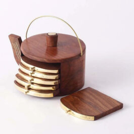 Kettle Shaped Wooden Coaster Set