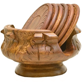 Handcrafted Sheesham Wood Coaster Set (Set of 6)