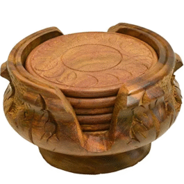 Handcrafted Sheesham Wood Coaster Set (Set of 6)