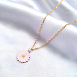 Pink Daisy Golden Pendant