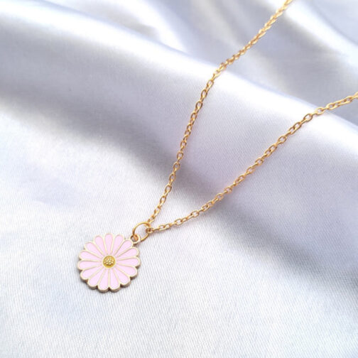 Pink Daisy Golden Pendant