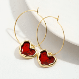 Stylish Red Heart Hoop Earrings