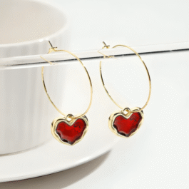 Stylish Red Heart Hoop Earrings