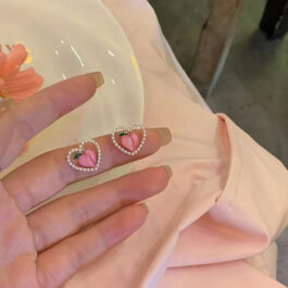Peach Heart Pearl Stud Earrings