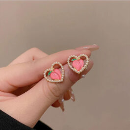 Peach Heart Pearl Stud Earrings