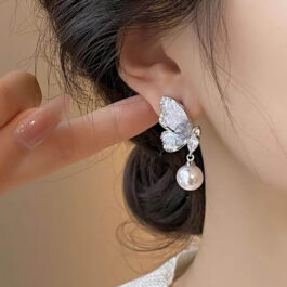 Butterfly Crystal & Pearl Drop Earrings