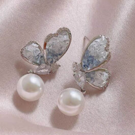 Butterfly Crystal & Pearl Drop Earrings