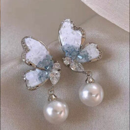 Butterfly Crystal & Pearl Drop Earrings