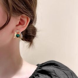 Emerald Spark Gold Frame Earrings