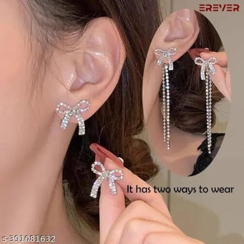 2-in-1 Crystal Bow Earrings - Image 2