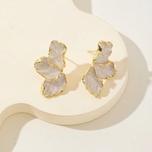 Pearl Leaf Gold Earrings