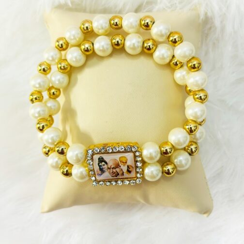 Guruji Blessing Bracelet – Pearl & Gold Beads - Image 2