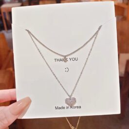 Silver Layered Sparkle Heart Necklace