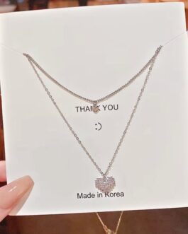 Silver Layered Sparkle Heart Necklace