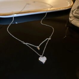 Silver Layered Sparkle Heart Necklace