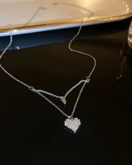 Silver Layered Sparkle Heart Necklace