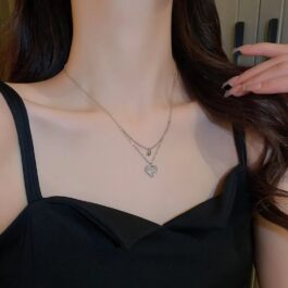 Silver Layered Sparkle Heart Necklace