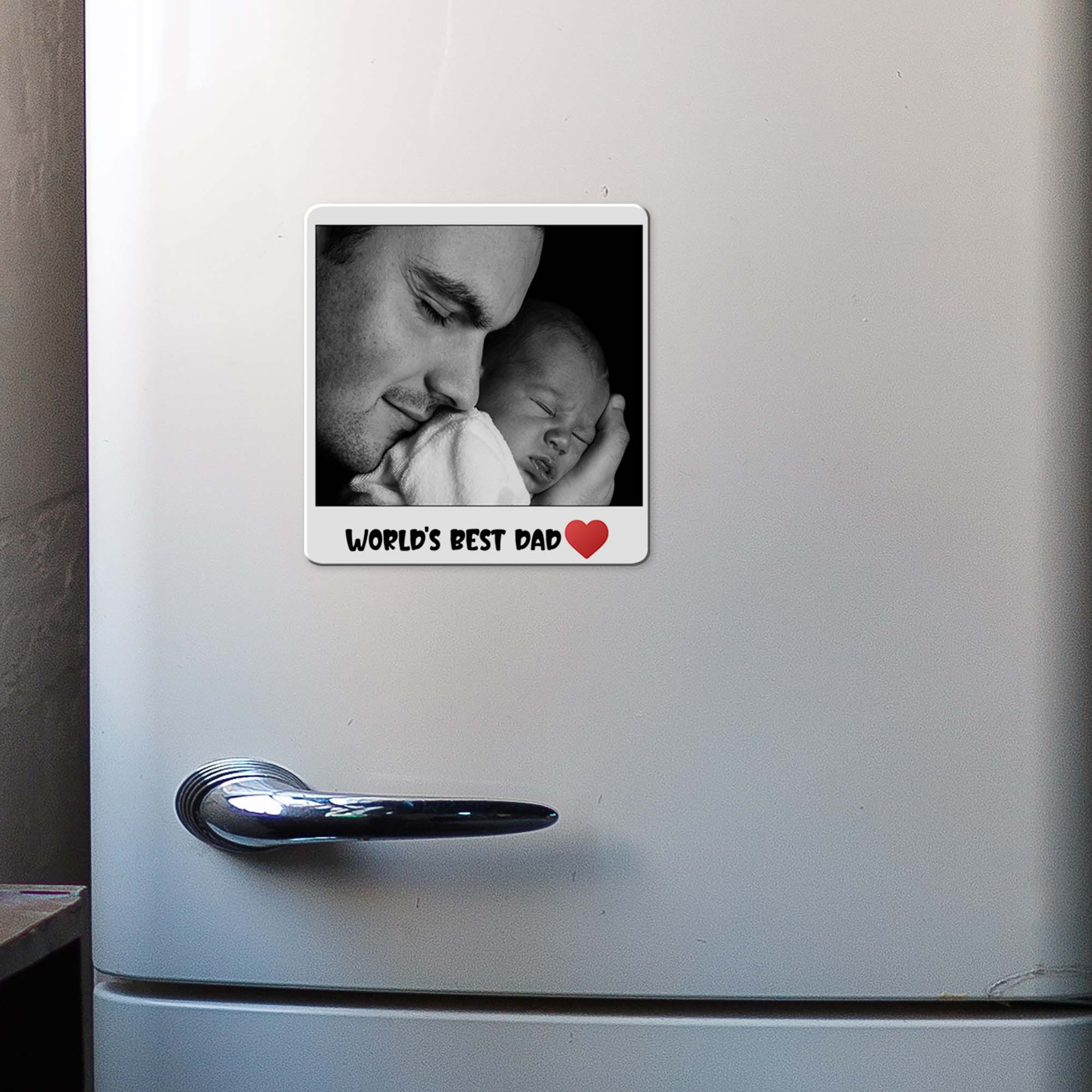 Father and baby printed on World’s Best Dad MDF photo fridge magnet